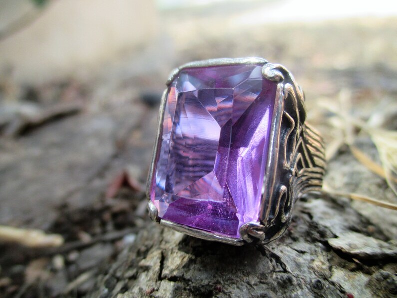 Silver Rings,Solitaire Rings,Long Sterling Silver Ring,Gemstone Ring,Purple Women Ring,Handcrafted 925,Lavender Zircon,Bohemian Jewelry,Gift