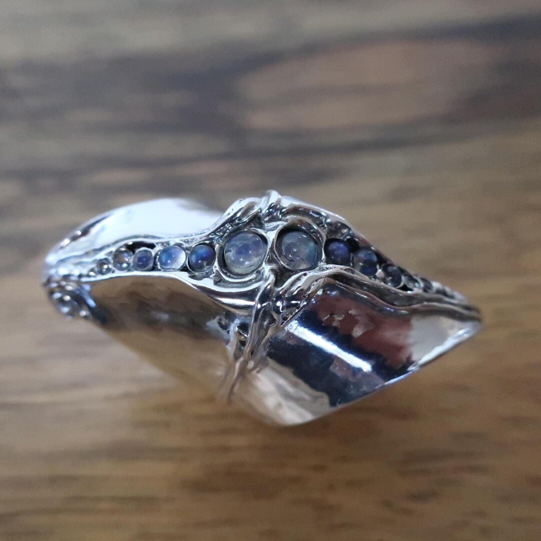 Silver Fool Finger Ring Long Multi Stone Big Ring for Women Statement ...