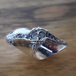 Silver fool finger ring Long multi stone big ring for women  Statement bohemian  jewelry