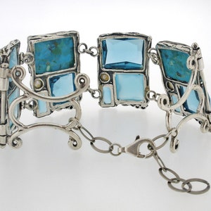 Wide Links Turquoise and Silver Bracelet Set - Bohemian Jewelry for Women