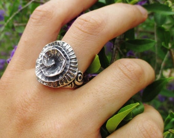 Statement silver BOHO spiral  ring for women ,Unique silver snail ring.