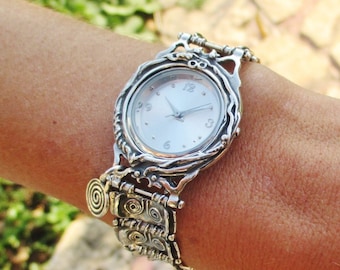 Sterling Silber Statement Uhr: Spiral-Link-Armband Zeitmesser