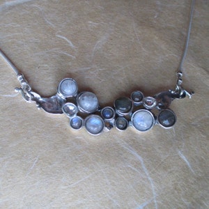 Stylish Silver Choker Necklace For Women , Multi Stone Silver bib Necklace, Birthstone necklace image 4