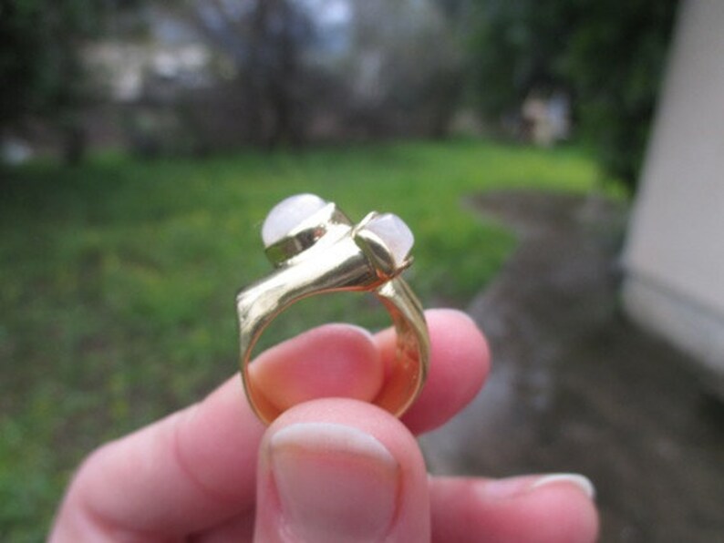 18 Karat Gold Embraced Baroque Era Ring, Natural Moonstone Multi-Stone Ring, Ready to Ship image 1