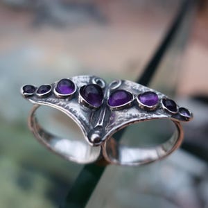 Two-finger ring  Silver gemstone chunky ring