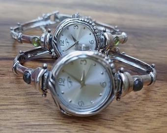 Handmade Silver Watch Bracelet with Gemstones – Delicate Women's Watch, Elegant Gift