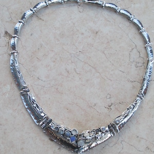 Sterling silver vintage gemstone necklace, Big statement Victorian choker necklace, Weddings pearls necklace for women