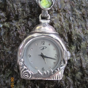 Statement sterling  silver pendant watch necklace for women , Gemstone PERIDOT pendant necklace watch