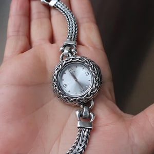 Sterling Silver Braided Chain Bracelet Watch  Handmade Women’s Wristwatch with Ornate Clasp Timeless Artisan Jewelry Gift