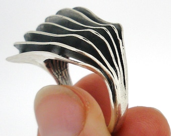 Unique sterling silver ring ,Statement contemporary oxidized ring, Unusual modern ring for women ,Artistic layers ring