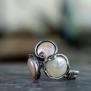 Handmade Sterling Silver Pearl Ring, Dainty Freshwater Pearl, June Birthstone, Gift for Her