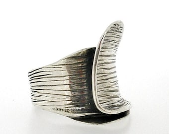 Sterling silver wide chunky ring, Unique engraved  BOHO ring for women