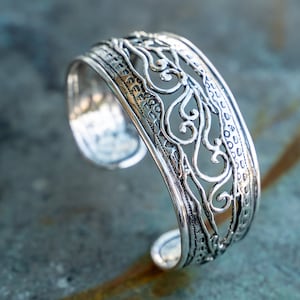 Sterling Silver Filigree Cuff Bracelet - Wide Lattice Design