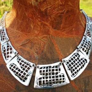 Silver big bohemian choker necklace , Wide bib sliver mesh choker for women