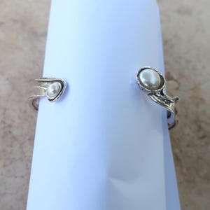 Sterling Silver Cuff Watch with White Pearls  Artisan Handmade Women's Statement Bracelet Watch