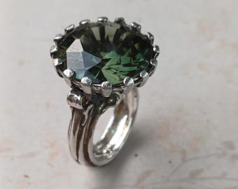 Sterling Silber Vintage Statement Royal Grüner Spinell für Frauen