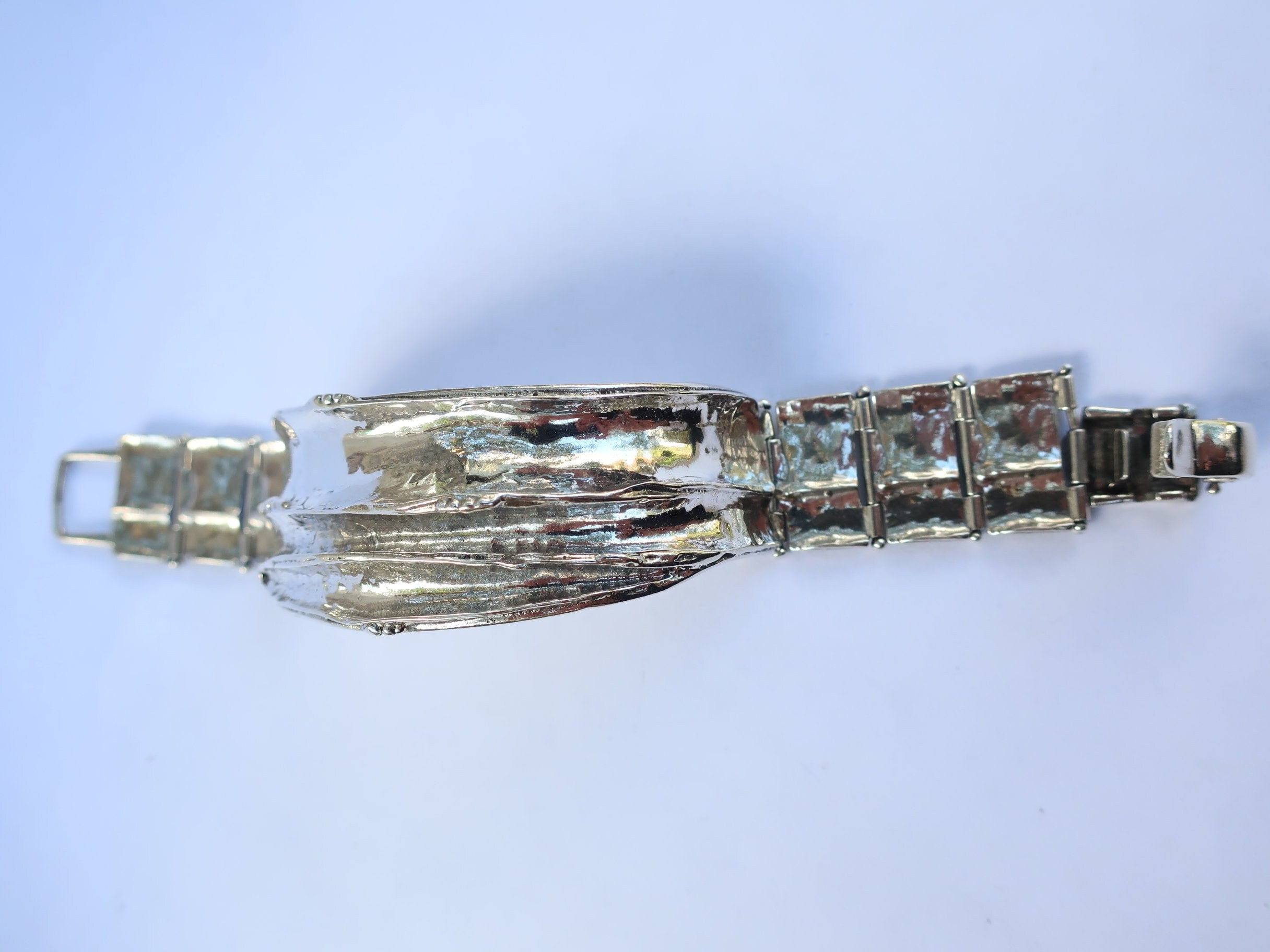 Sterling Silver Wide Bangle Bracelets, Chunky Unisex Bracelets, Links  Bracelet, Design by Amir Poran 