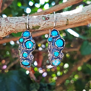 Silver Sterling Opal Earring, Dangle Multi stone  Earring, Feminine Earring For Women.