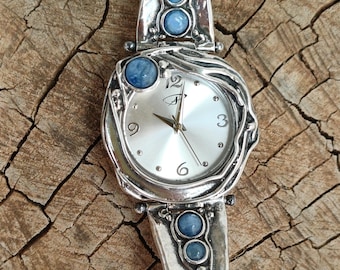 Handcrafted Sterling Silver Watch Bracelet: Citrine & Peridot, Custom Size