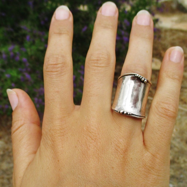 Sterling silver statement  wide band ring, Bohemian large ring for women, Unique modern artistic ring