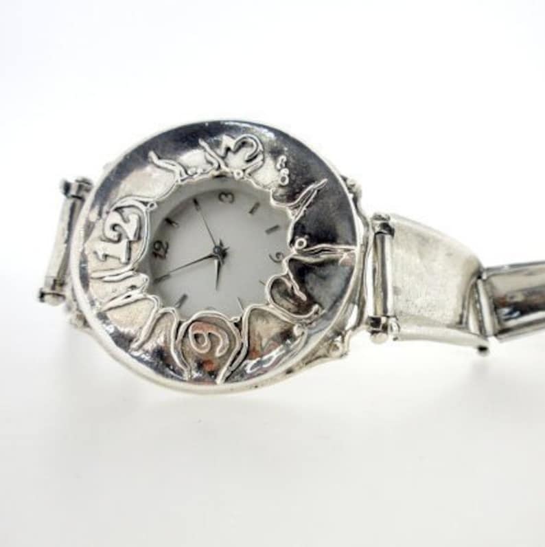 Sterling Silver Zodiac Watch Bracelet Carved Silver Big Round Etsy