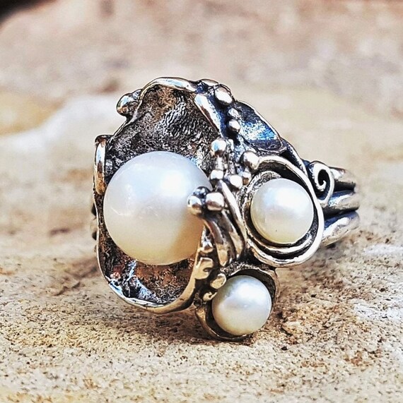 Anello argento con perla sale
