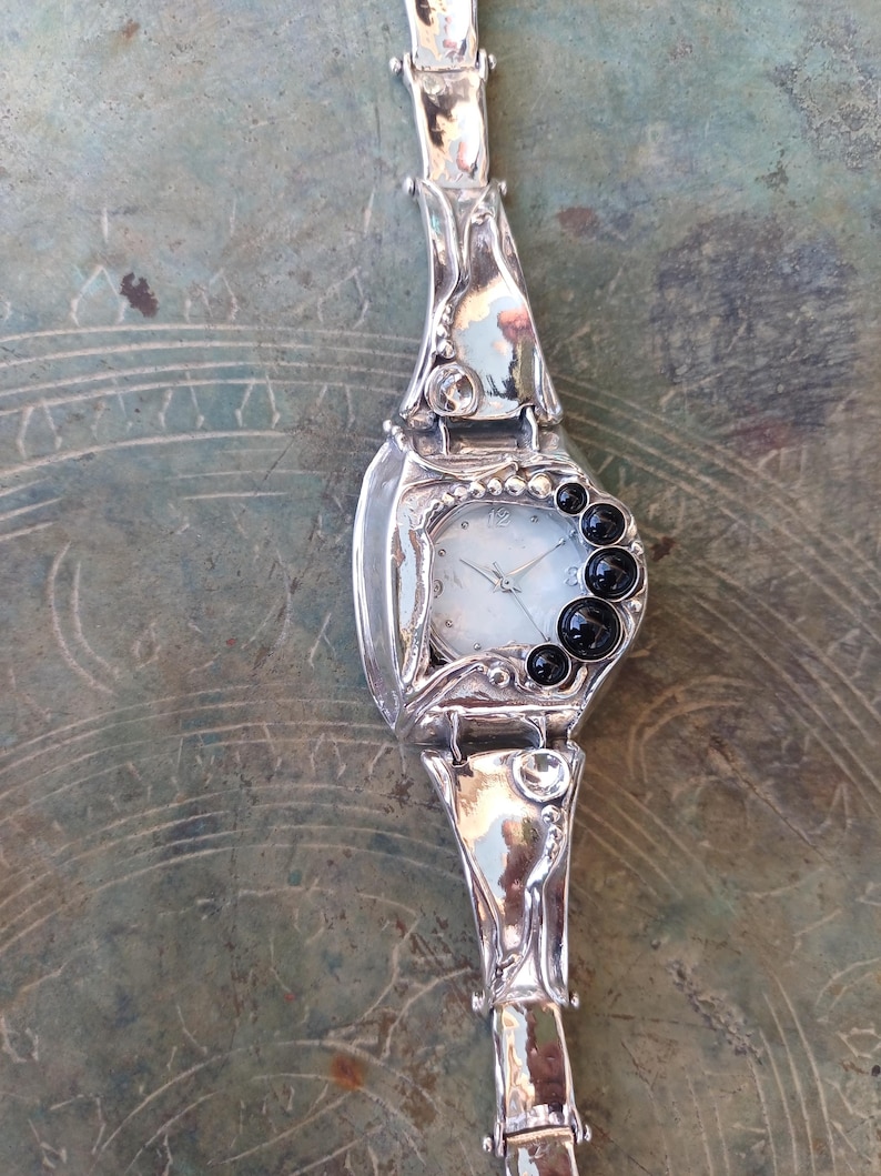Sterling Silver Moonstone Watch Bracelet: Gaudi Art-Inspired Jewelry image 8