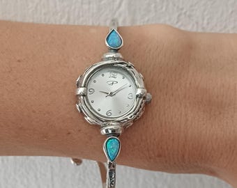 Sterling Silber Edelstein zarte Silber Manschette Uhr für Frauen Geschenk