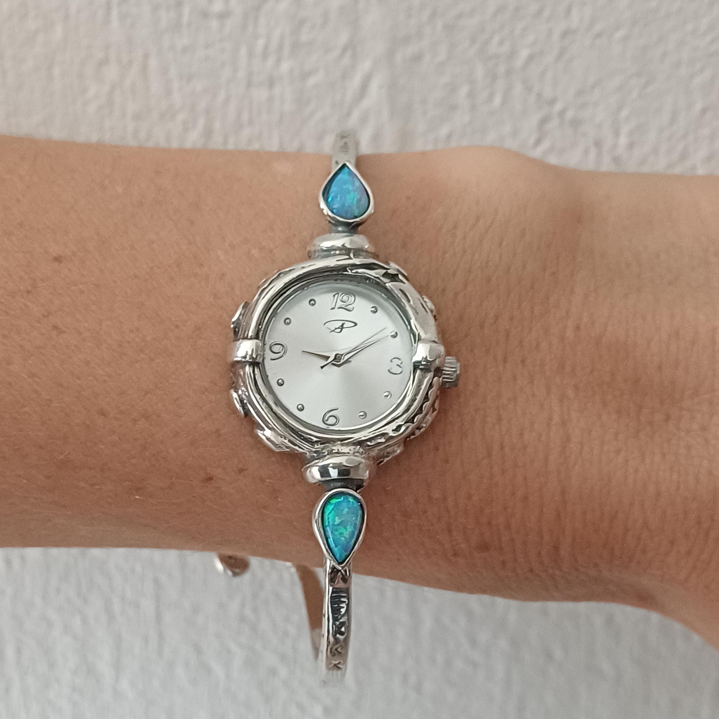 Sterling Silver Gemstone Delicate Silver Cuff Watch for 