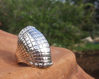 Sterling silver convex  bohemian ring, Hand crafted big domed unisex ring