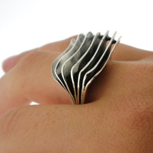 Multi-Layer Unique Chunky Silver Statement Ring for Women: Handcrafted by Porans Jewelry