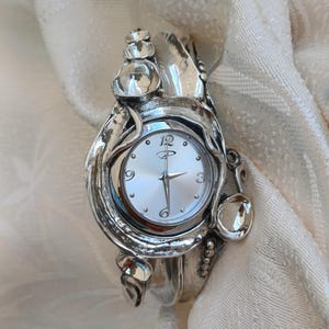 Sterling Silver Cuff Watch, Wide Bracelet Watch for Women, Bohemian Jewelry Gift
