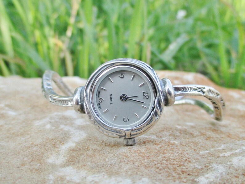 Sterling silver dainty engraved cuff watch bracelet for women Etsy