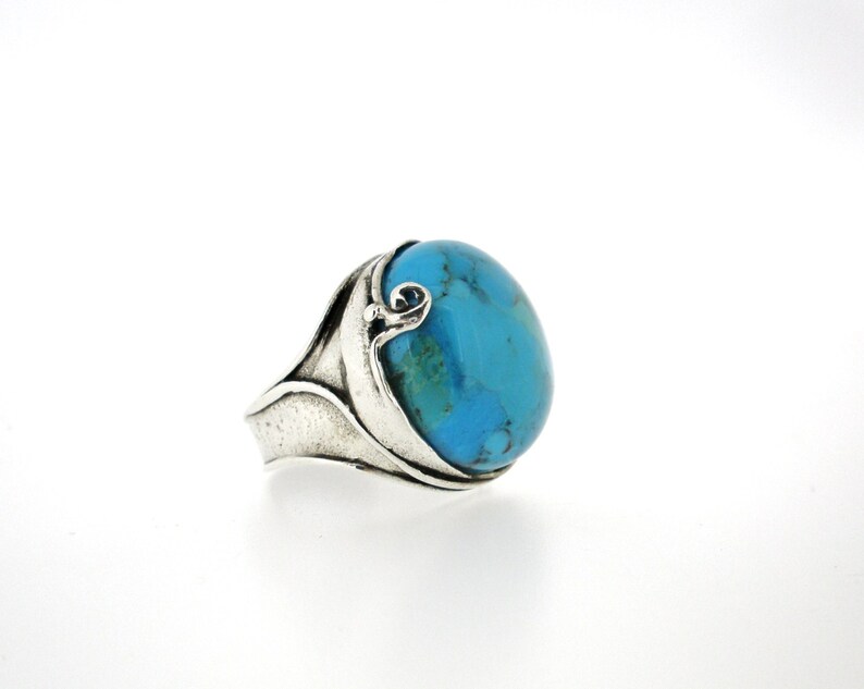 Sterling Silver Big Round Turquoise Ring Modern Wide Ring for Etsy