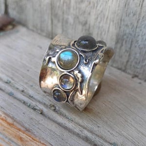 Labradorite silver wide band  ring for a woman