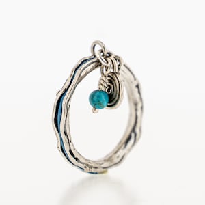 custom dangle charm ring for women Turquoise leather ring with charms