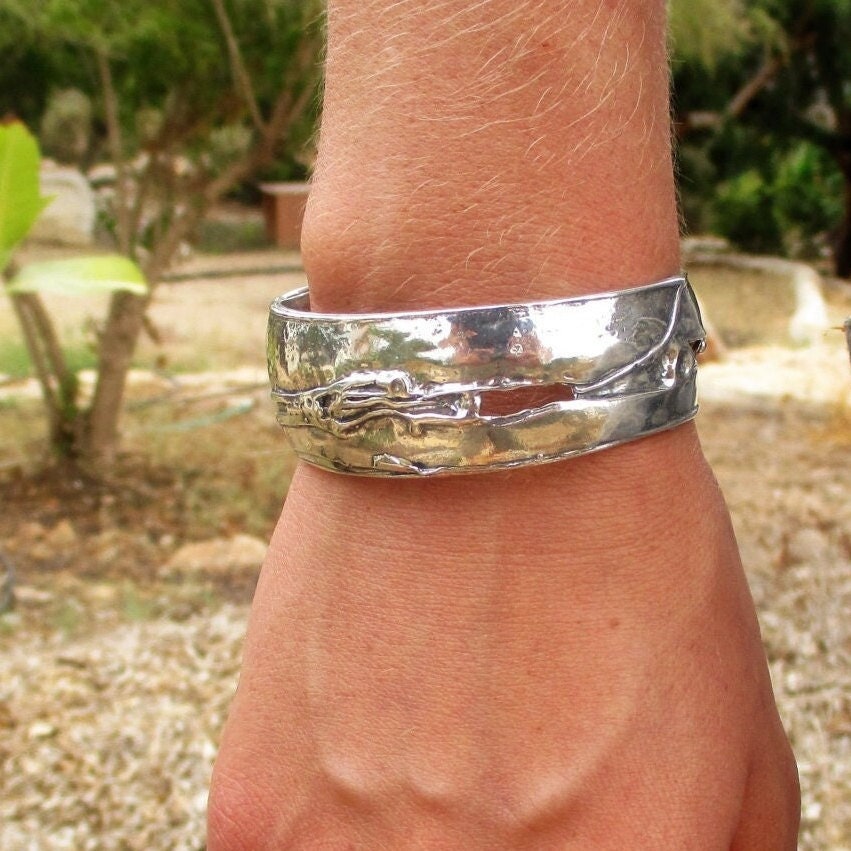 Sterling Silver Women Cuff Bracelet ,wide Flexible Cuff