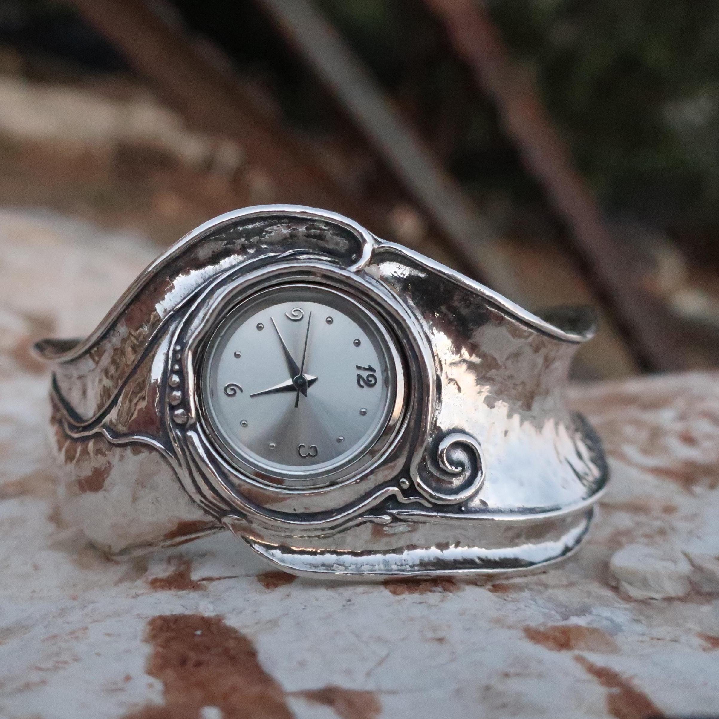 Wide Sterling Silver Cuff Watch: Bohemian Bracelet Watch - Etsy display picture 1