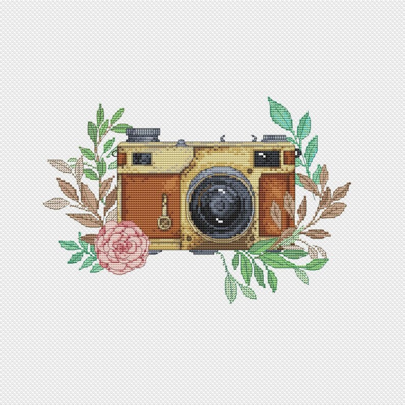 Retro Camera Cross Stitch PATTERN Camera With Flowers Dmc Etsy