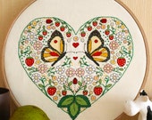 Cross stitch pattern, wedding needlepoint, butterflies and flowers embroidery