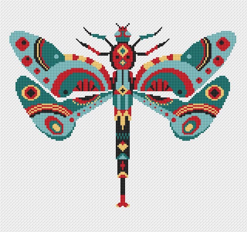 Dragonfly Cross Stitch PATTERN Insect Needlepoint Modern Etsy