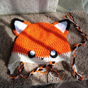 Kitsune Fox Crochet Earflap Hat - Adult Size