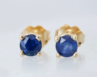 Velvety Blue Genuine Sapphire Everyday Stud Earrings, 14k Yellow or White Gold Earring Studs, September Birthstone, Something Blue Bridal