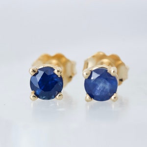 Velvety Blue Genuine Sapphire Everyday Stud Earrings, 14k Yellow or White Gold Earring Studs, September Birthstone, Something Blue Bridal