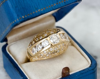 Amazing Diamond Bombe Style Ring in 18k Yellow Gold, Size 6.25, 2.70 Carats TW, One of a Kind Vintage Custom Jewelry, 1960s Cocktail Jewelry