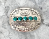 Vintage Sterling Silver Belt Buckle, Native American Design, Sea Foam Green Turquoise, Fathers Day Gifts for Him, Unisex Southwestern