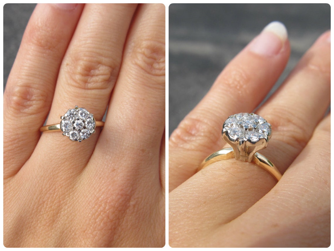Diamond Cluster Ring Vintage Engagement Ring 14k Gold Ring | Etsy