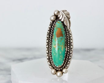 Bold Vintage Southwestern Turquoise Ring in Sterling Silver, Size 9.25 / 9.5, 1970s Navajo Statement Jewelry, Unisex Native American Rings