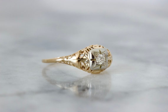 Dainty Art Deco Diamond Solitaire Ring in 14k Yel… - image 7