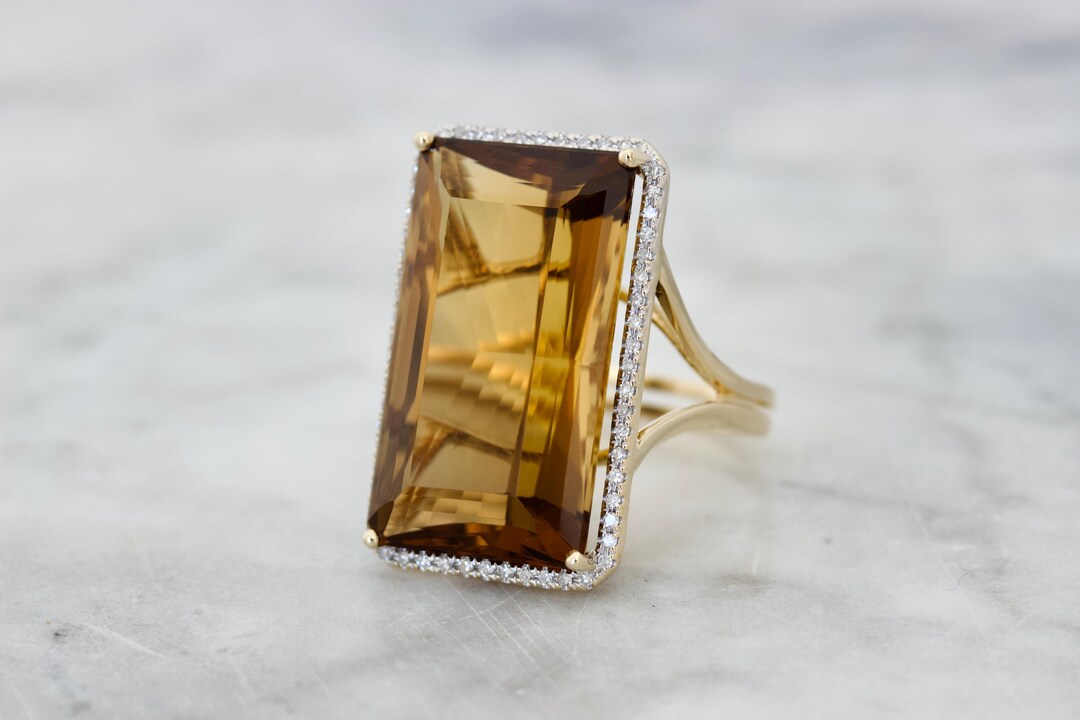 Rectangle Jems Stunning Smoky Quartz Cocktail Ring in 14k Yellow Gold, Size 7.25 ...